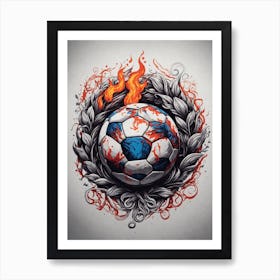 Soccer Ball With Flames Art Print