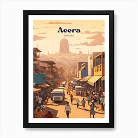 Accra Ghana Vibrant Africa Busy Street Travel Illustration Art Print