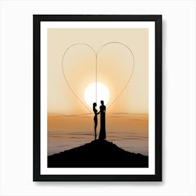 Sunset Line Heart Silhouttes Art Print