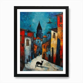 Painting Of Istanbul With A Cat In The Style Of Surrealism, Miro Style 2 Art Print