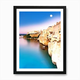 Vieste Town On Cliffs At Dawn Puglia Italy Art Print