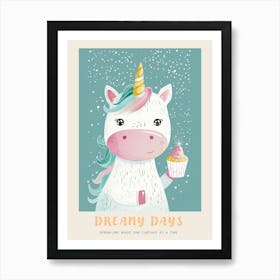 Cute Storybook Style Unicorn With A Cupcake Poster Art Print