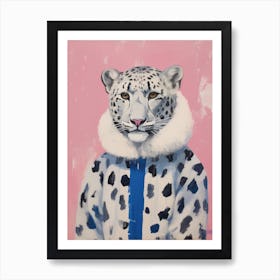 Playful Illustration Of Snow Leopard For Kids Room 1 Art Print