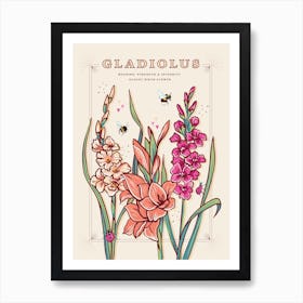 August Birth Flower Gladiolus On Cream Art Print