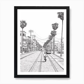 View Of Los Angeles California, Usa Line Art Black And White 4 Art Print