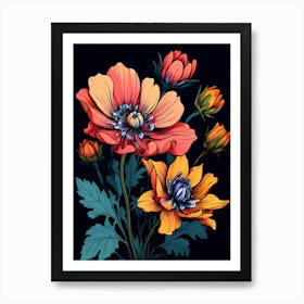 Flowers On A Black Background 10 Art Print