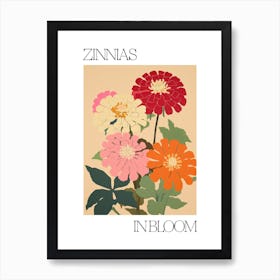 Zinnias In Bloom Flowers Bold Illustration 1 Art Print