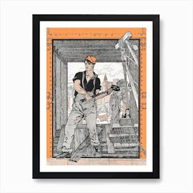 Vintage Construction Worker Illustration, Edward Penfield Art Print