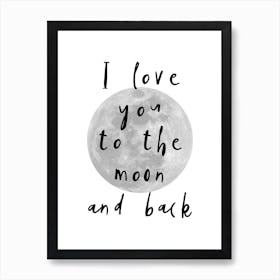 I Love You To The Moon Black Art Print