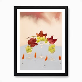 Still Life Grapes And Leafss Art Print