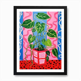 Pink And Red Plant Illustration Pothos 3 Art Print