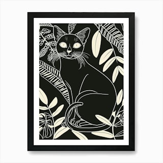 William Morris Style Cat 3 Art Print by Mambo - Fy