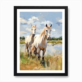 Horses Painting In Carmargue, France 2 Art Print