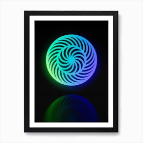Neon Blue and Green Abstract Geometric Glyph on Black n.0218 Art Print
