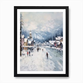 Vintage Winter Painting St Moritz Switzerland 1 Art Print