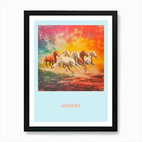 Horses Galloping Rainbow Poster 1 Art Print