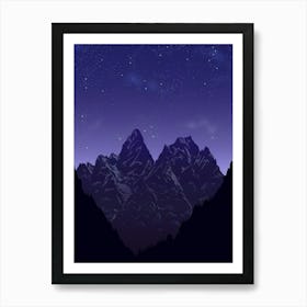 Night Sky With Mountains Art Print