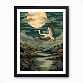 Asian Crane In Flight Art Print