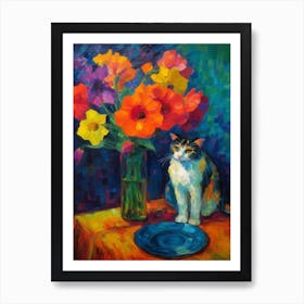Delphinium With A Cat 3 Fauvist Style Painting Art Print