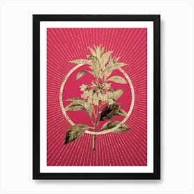 Gold Chinese New Year Flower Glitter Ring Botanical Art on Viva Magenta n.0317 Art Print
