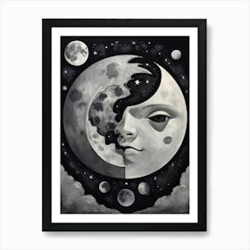 Moon And The Face Black and White Art Art Print