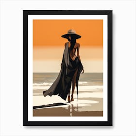 Illustration of an African American woman at the beach 108 Art Print