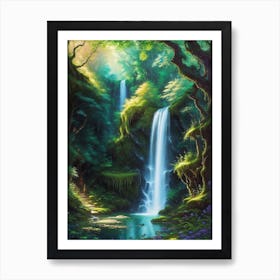 A Small Waterfall Hidden Amidst A Thicket, Surrounded By A Lush Green Forest Art Print