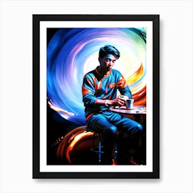 Man Sitting At A Table with Coffee Art Print