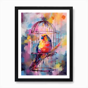 Colourful Watercolour Bird Cage 1 Art Print