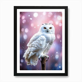 White Owl Perched On A Slender Twig Wings Resting By Its Side Sporting Large Black Eyes And An Exp Art Print