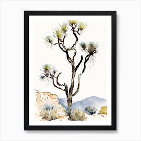 Joshua Tree In Mountain Foothill Minimilist Watercolour  (3) Art Print