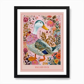 Floral Animal Painting Mallard Duck 4 Poster Art Print