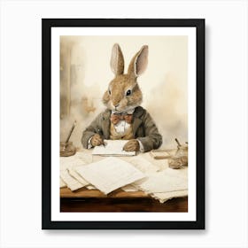 Bunny Writing Rabbit Prints Watercolour 5 Art Print