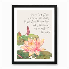 Lotus Flower with Inspirational Quote. Vintage Japanese Art Print