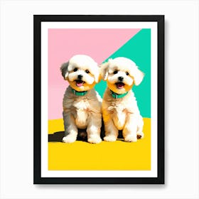 'Bichon Frise Pups' , This Contemporary art brings POP Art and Flat Vector Art Together, Colorful, Home Decor, Kids Room Decor,  Animal Art, Puppy Bank - 24th Art Print