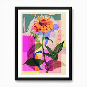 Zinnia 2 Neon Flower Collage Art Print