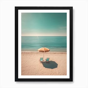 Two Sun Chairs And Blue Umbrella Summer Photography Art Print