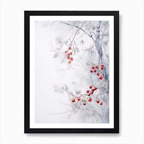 Tree With Red Berries - background Art Print