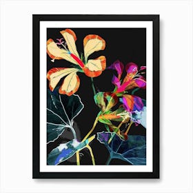 Neon Flowers On Black Nasturtium 4 Affiche