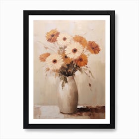 Gerbera, Autumn Fall Flowers Sitting In A White Vase, Farmhouse Style 1 Art Print