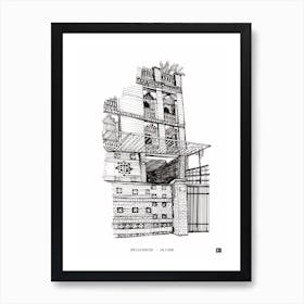 Brickhouse Saigon Vietnam Architecture Pen Ink Drawing Art Print