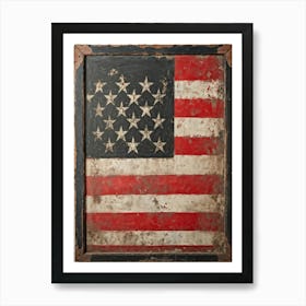 Antique Blackboard Featuring A Vintage Rendition Of An American Flag Smeared Red Stripes Adorned Wi (6) Art Print