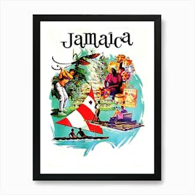 Jamaica, Collage Of Tourist Attractions, Travel Poster Art Print