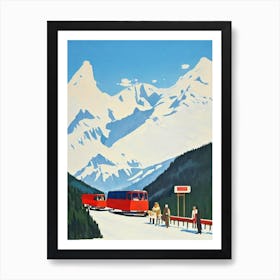 Flaine 2, France Midcentury Vintage Skiing Poster Art Print