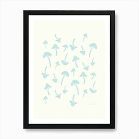 Cyan Blue Mushrooms Art Print