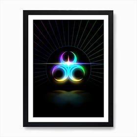 Neon Geometric Glyph in Candy Blue and Pink with Rainbow Sparkle on Black n.0415 Art Print