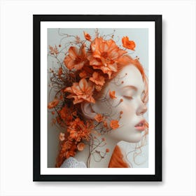 Orange Haired Girl With Flowers Art Print