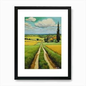 Green plains, distant hills, country houses,renewal and hope,life,spring acrylic colors.2 Art Print