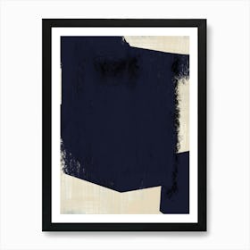 BLUE ABSTRACT no. 3  - coltxwilde, abstract, contemporary art, modern art, minimalist, geometric shapes of blue, navy and black on beige  by colt x wilde Art Print