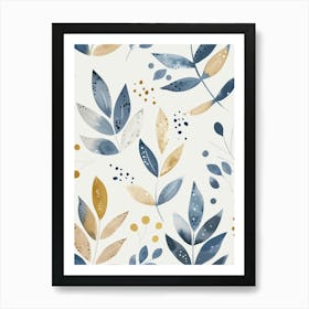 Blue And Gold Leaves 8 Art Print